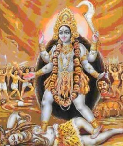 Kali dancing on the body of Shiva